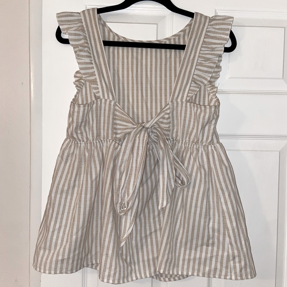 SHEIN White Striped Ruffle Top - Picture 8 of 8